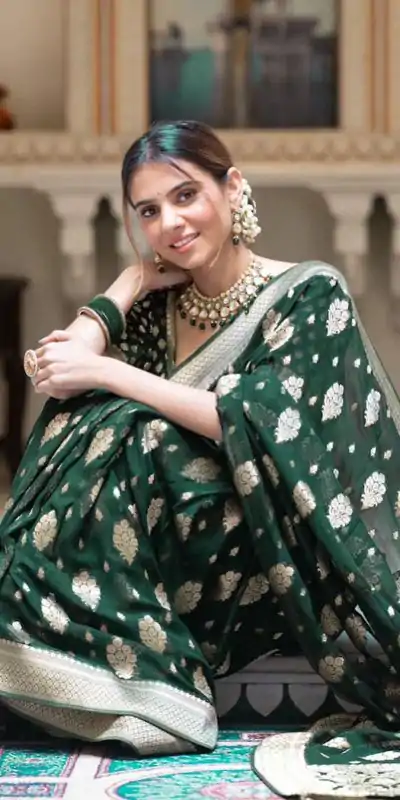 KPR 190 Green Soft Lichi Silk Jacquard Work Saree with Designer Work Wedding, Party, Festive, Events, Deal ₹1399. Delivery 4-6 Working Days. Shop now. | Bollywood Sarees, Creative Sarees, Designer Sarees, Embroidered Sarees, Ethnic Saree, Modern Digital sarees, Party Wear Sarees, Sarees