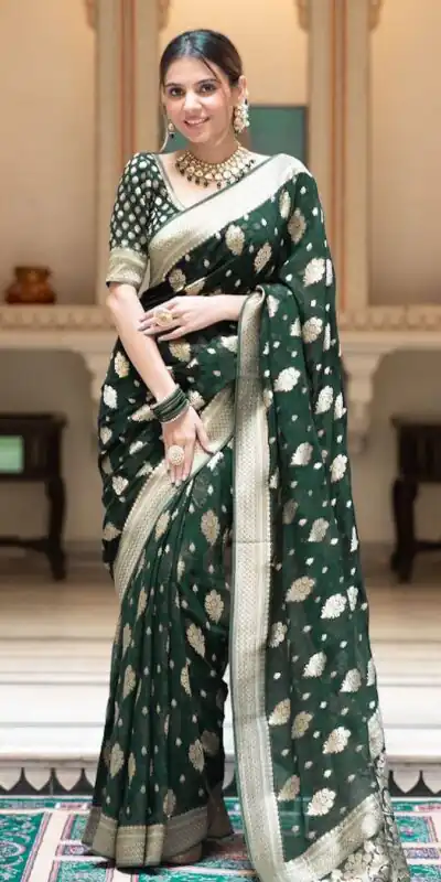 KPR 190 Green Soft Lichi Silk Jacquard Work Saree with Designer Work Wedding, Party, Festive, Events, Deal ₹1399. Delivery 4-6 Working Days. Shop now. | Bollywood Sarees, Creative Sarees, Designer Sarees, Embroidered Sarees, Ethnic Saree, Modern Digital sarees, Party Wear Sarees, Sarees