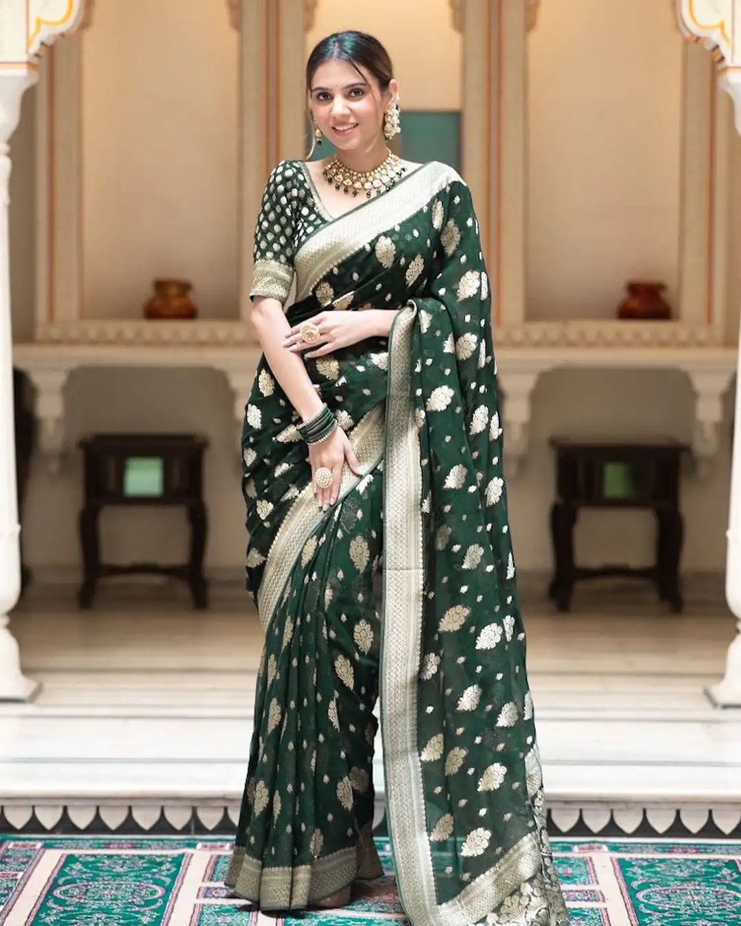 KPR 190 Green Soft Lichi Silk Jacquard Work Saree with Designer Work Wedding, Party, Festive, Events, Deal ₹1399. Delivery 4-6 Working Days. Shop now. | Bollywood Sarees, Creative Sarees, Designer Sarees, Embroidered Sarees, Ethnic Saree, Modern Digital sarees, Party Wear Sarees, Sarees