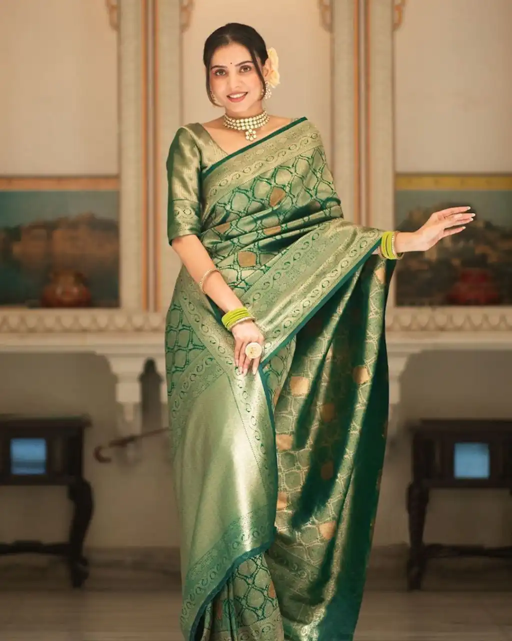 KPR 231 Green Soft Lichi Silk Saree with Designer Work. Wedding, Party, Festive, Events, Festive Deal ₹1449. Delivery 4-6 Working Days. Shop now. | Bollywood Sarees, Creative Sarees, Designer Sarees, Embroidered Sarees, Ethnic Saree, Modern Digital sarees, Party Wear Sarees, Sarees