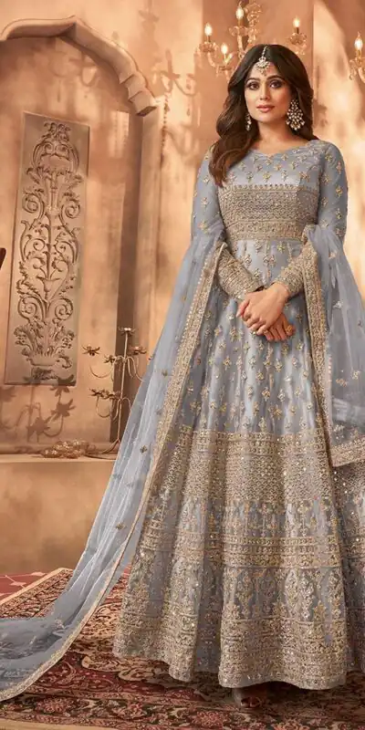 FC 8396 Grey in Net Embroidery Work Salwar Suit . Wedding, Party, Festive, Events, Exclusive Offer ₹3049. Delivery 4-6 Working Days. Shop now. | Designer Suits, Jump Suits, Casual Suits, Creative suits, Palazzo Suits, Party Wear Suits, Patiala Suits, Salwar suit, Straight Suits