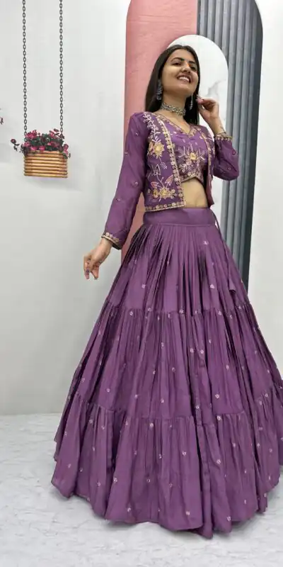PC 538 Lavender in Lavender Chinon Thread & Embroidery Work Lehenga Choli . Exclusive Offer ₹2649. Delivery 4-6 Working Days. Shop now. | Bollywood Lehenga, Creative Lehenga, Designer Lehenga, Embroidered Lehenga, Lehenga, Party Wear Lehenga