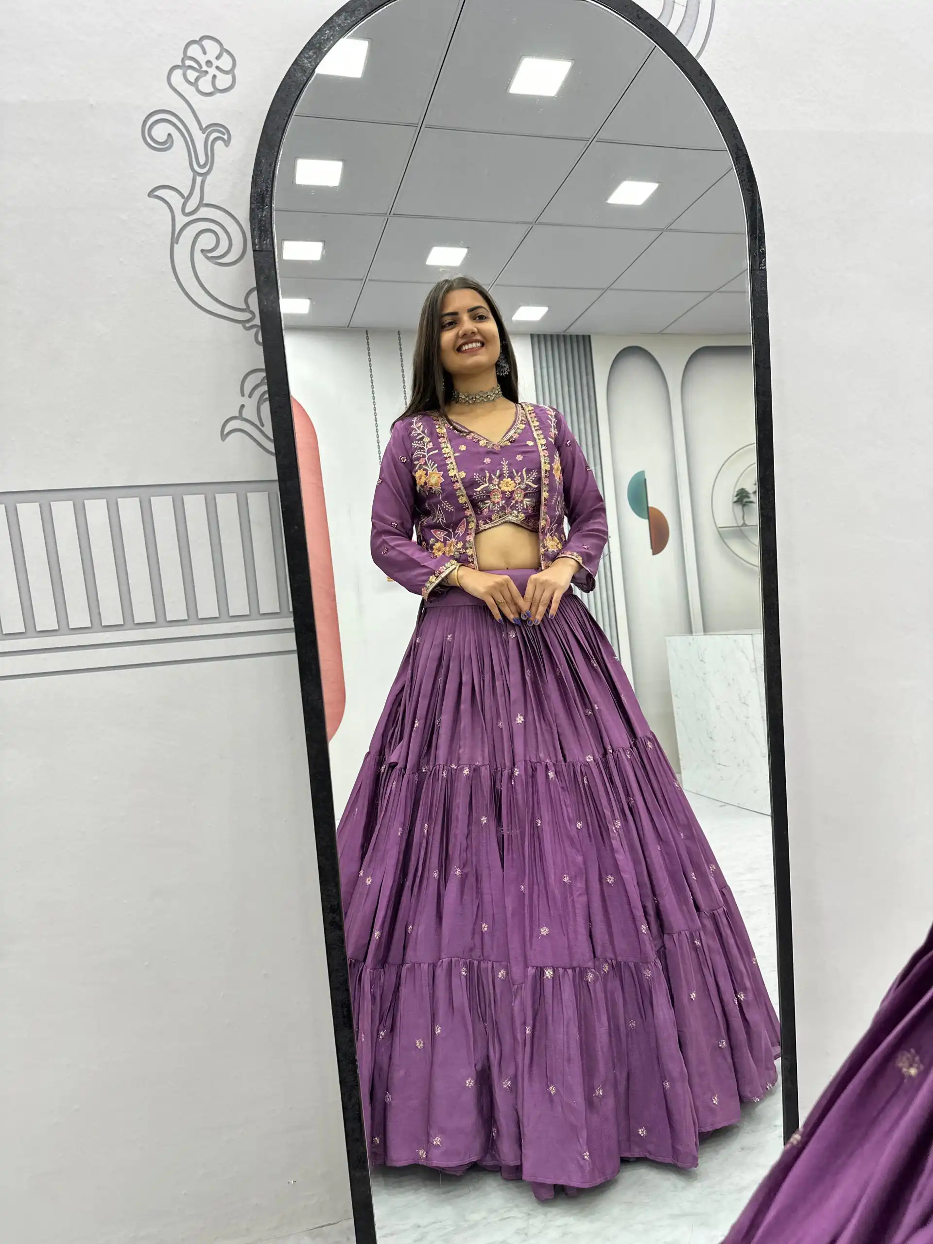 PC 538 Lavender in Lavender Chinon Thread & Embroidery Work Lehenga Choli . Exclusive Offer ₹2649. Delivery 4-6 Working Days. Shop now. | Bollywood Lehenga, Creative Lehenga, Designer Lehenga, Embroidered Lehenga, Lehenga, Party Wear Lehenga