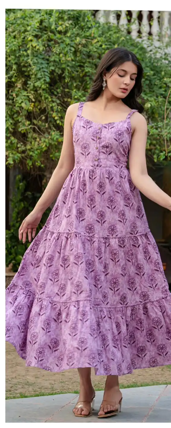 INLI Coral Lavender Color Cotton With Printed Designer Work Gown . Wedding, Party, Festive, Events, Grab it for ₹1449. Delivery 4-6 Working Days. Shop now. | Bollywood Gowns, Creative Gowns, Designer Gowns, Embroidered Gowns, Gowns, Party Wear Gowns