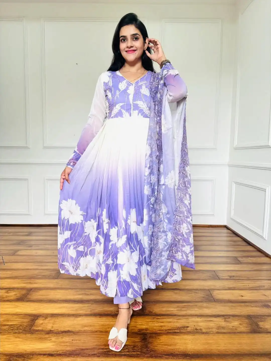 ZF 431 Lavender Faux Georgette Gown with Embroidery Work & Digital Print. Best Price ₹2049. Delivery 4-6 Working Days. Shop now. | Designer Suits, Jump Suits, Casual Suits, Creative suits, Palazzo Suits, Party Wear Suits, Patiala Suits, Salwar suit, Straight Suits
