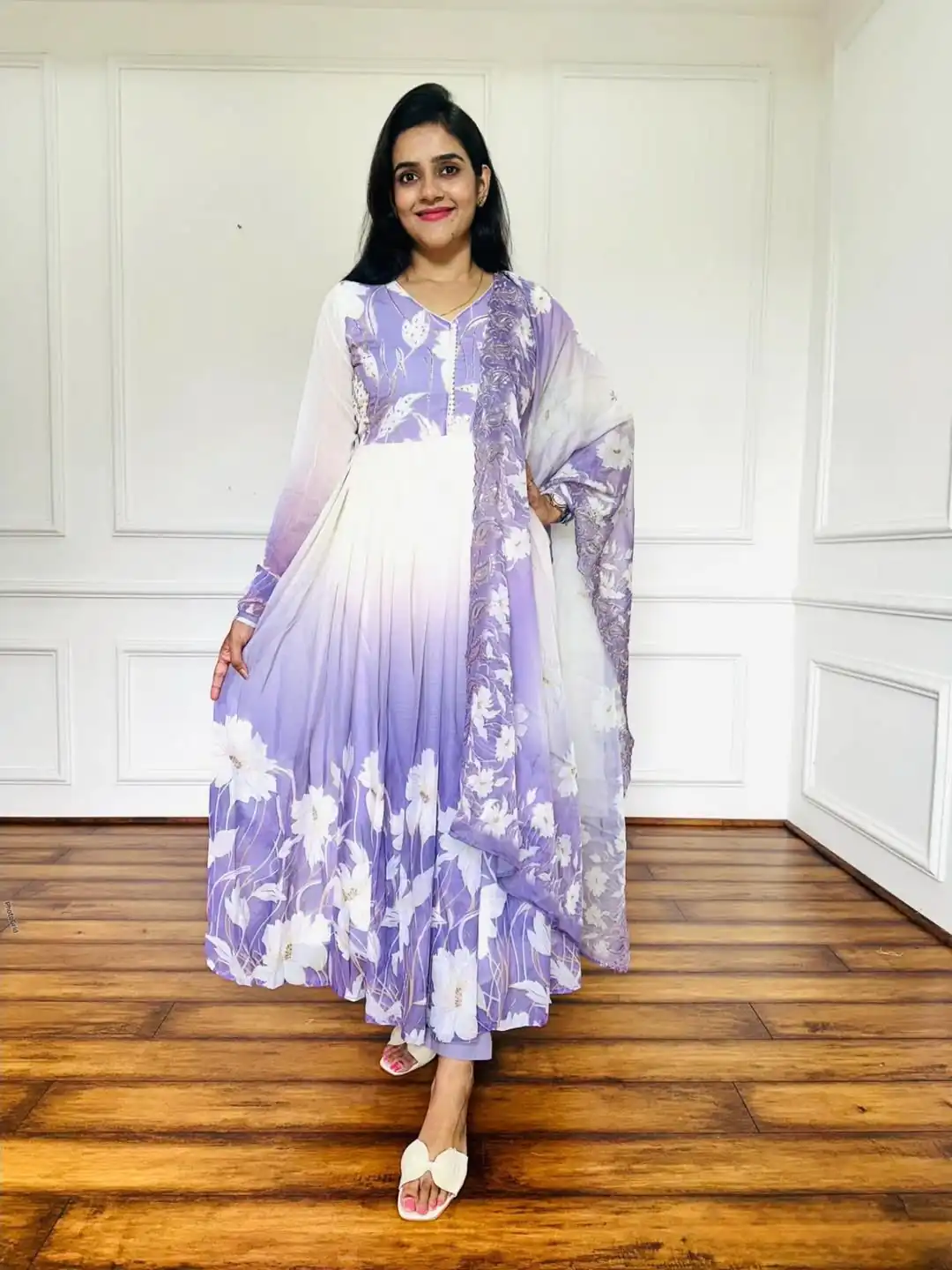ZF 431 Lavender Faux Georgette Gown with Embroidery Work & Digital Print. Best Price ₹2049. Delivery 4-6 Working Days. Shop now. | Designer Suits, Jump Suits, Casual Suits, Creative suits, Palazzo Suits, Party Wear Suits, Patiala Suits, Salwar suit, Straight Suits
