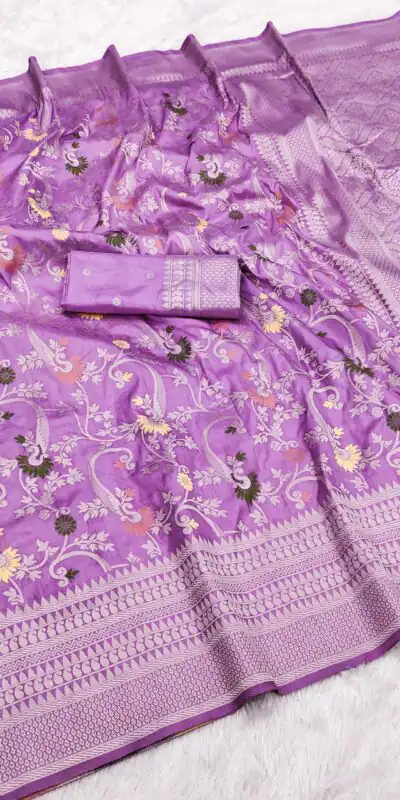MB 105 Lavender in Color Khaddi Pashmina Lace Work & Zari Work Saree . Special Price ₹1999. Delivery 4-6 Working Days. Shop now. | Bollywood Sarees, Creative Sarees, Designer Sarees, Embroidered Sarees, Ethnic Saree, Modern Digital sarees, Party Wear Sarees, Sarees