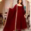Maroon Faux Georgette Embroidery Lace Work Salwar Suit