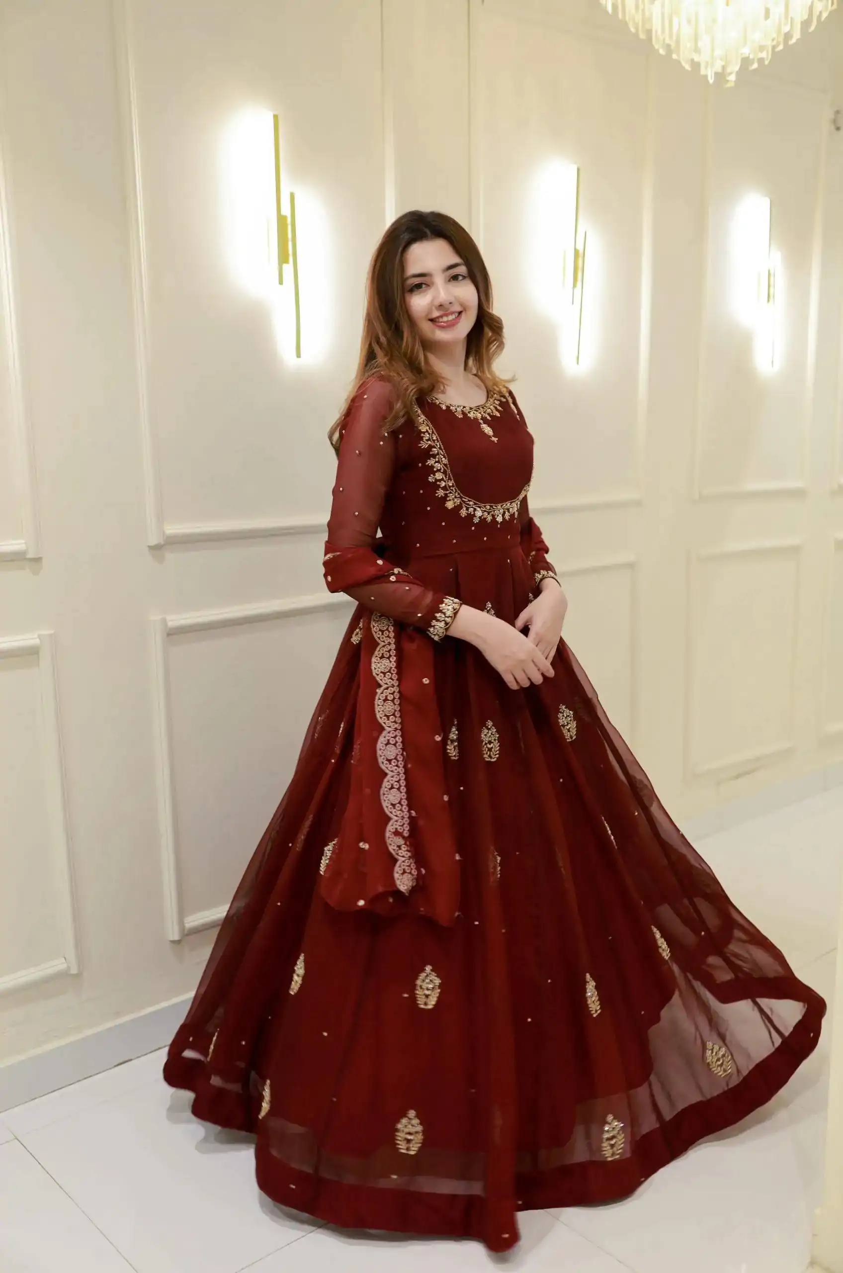 LG 2006 Maroon Georgette Gown Perfect for Wedding, Party, Engagement, Diwali, Sangeet . Exclusive Offer ₹1999. Delivery 4-6 Working Days. Shop now. | Bollywood Gowns, Creative Gowns, Designer Gowns, Embroidered Gowns, Gowns, Party Wear Gowns