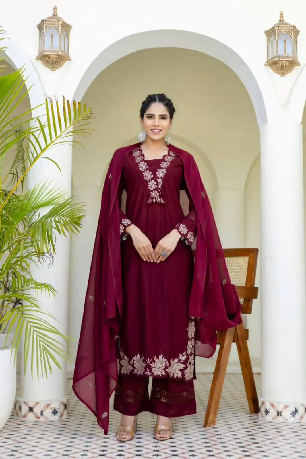 BE 385 Maroon Color Rayon Slub Cotton Embroidery Wor Salwar Suit Casual, Wedding, Festive, Events . Expected Delivery  4-6 Working Days @1899/- only      | Designer Suits, Jump Suits, Casual Suits, Creative suits, Palazzo Suits, Party Wear Suits, Patiala Suits, Salwar suit, Straight Suits