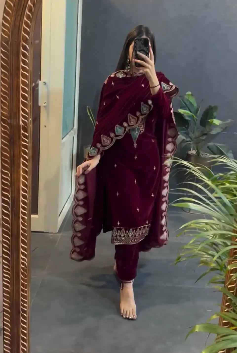 VLM 229 Maroon Viscose Velvet Salwar Suit Perfect for Wedding, Party, Cultural Events, Sangeet, Baby Shower – . Best Price ₹2149. Delivery 4-6 Working | Designer Suits, Jump Suits, Tops & Bottoms, Track Suits, Trendy Wear, Casual Suits, Creative suits, Palazzo Suits, Party Wear Suits, Patiala Suits, Salwar suit, Straight Suits