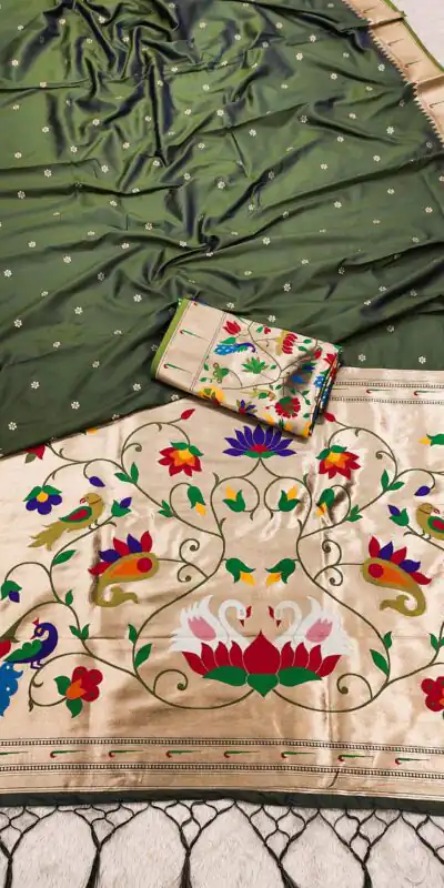 MB 149 Mehandi Silk Saree with Zari Work & Lace Work. Wedding, Party, Festive, Events, Grab it for ₹2549. Delivery 4-6 Working Days. Shop now. | Bollywood Sarees, Creative Sarees, Designer Sarees, Embroidered Sarees, Ethnic Saree, Modern Digital sarees, Party Wear Sarees, Sarees