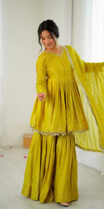 SRK 5300 Mustard Mal Chanderi With Lace Work & Mirror Work Salwar Suit . Get it for ₹2099. Delivery 4-6 Working Days. Shop now. | Designer Suits, Jump Suits, Tops & Bottoms, Track Suits, Trendy Wear, Casual Suits, Creative suits, Palazzo Suits, Party Wear Suits, Patiala Suits, Salwar suit, Straight Suits