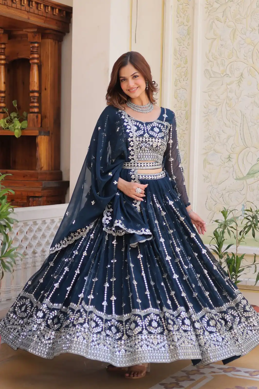 Ram 085 Navy Blue Color Fox Georgette Lehenga Choli with Embroidery Work. Grab it for ₹3049. Delivery 4-6 Working Days. Shop now. | Bollywood Lehenga, Creative Lehenga, Designer Lehenga, Embroidered Lehenga, Lehenga, Party Wear Lehenga