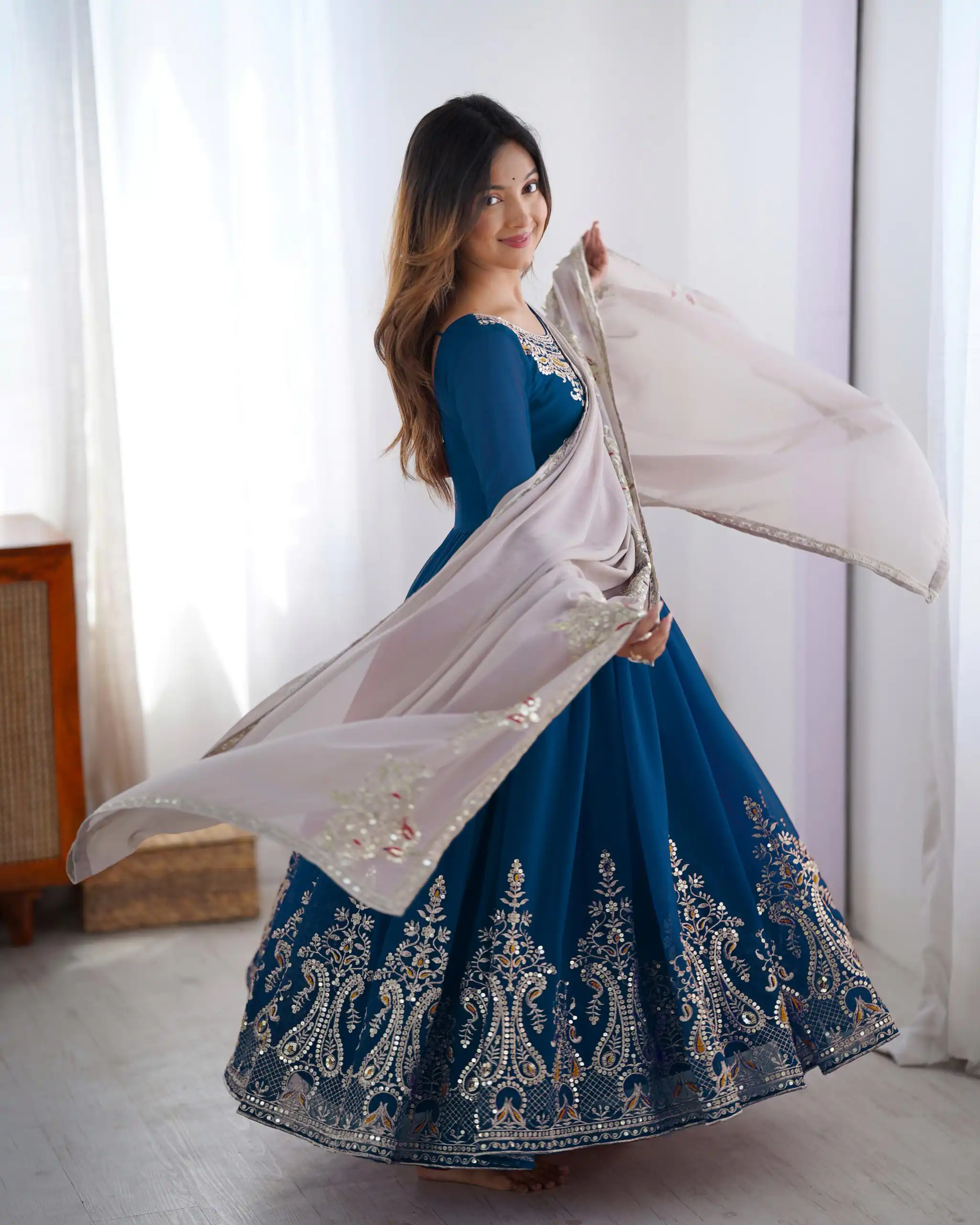 ZF 5008 Navy Blue Georgette Gown with Embroidery Work. Wedding, Party, Festive, Events, Special Price ₹2049. Delivery 4-6 Working Days. Shop now. | Designer Suits, Jump Suits, Casual Suits, Creative suits, Palazzo Suits, Party Wear Suits, Patiala Suits, Salwar suit, Straight Suits