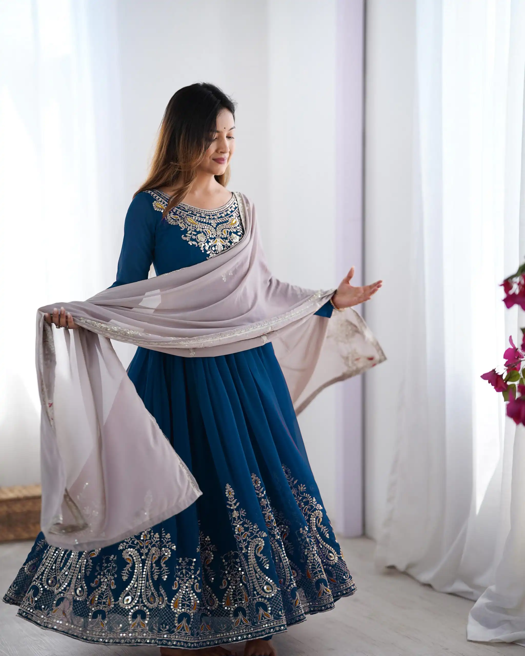 ZF 5008 Navy Blue Georgette Gown with Embroidery Work. Wedding, Party, Festive, Events, Special Price ₹2049. Delivery 4-6 Working Days. Shop now. | Designer Suits, Jump Suits, Casual Suits, Creative suits, Palazzo Suits, Party Wear Suits, Patiala Suits, Salwar suit, Straight Suits