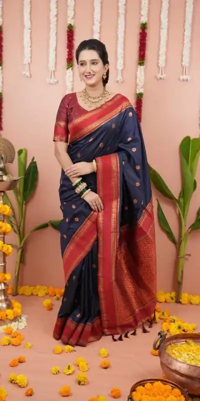 MS 536 Navy Blue Color Banarasi Silk Saree with Zari Work. Wedding, Party, Festive, Events, Available at ₹1699 only. Delivery 4-6 Working Days. Shop now. | Bollywood Sarees, Creative Sarees, Designer Sarees, Embroidered Sarees, Ethnic Saree, Modern Digital sarees, Party Wear Sarees, Sarees