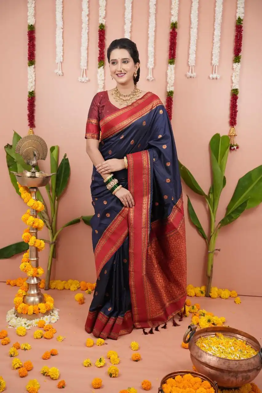MS 536 Navy Blue Color Banarasi Silk Saree with Zari Work. Wedding, Party, Festive, Events, Available at ₹1699 only. Delivery 4-6 Working Days. Shop now. | Bollywood Sarees, Creative Sarees, Designer Sarees, Embroidered Sarees, Ethnic Saree, Modern Digital sarees, Party Wear Sarees, Sarees