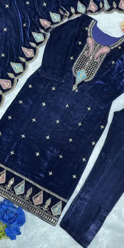 VLM 229 Navy Blue Viscose Velvet Salwar Suit Perfect for Wedding, Party, Cultural Events, Sangeet, Baby Shower – . Best Price ₹2149. Delivery 4-6 Working | Designer Suits, Jump Suits, Tops & Bottoms, Track Suits, Trendy Wear, Casual Suits, Creative suits, Palazzo Suits, Party Wear Suits, Patiala Suits, Salwar suit, Straight Suits