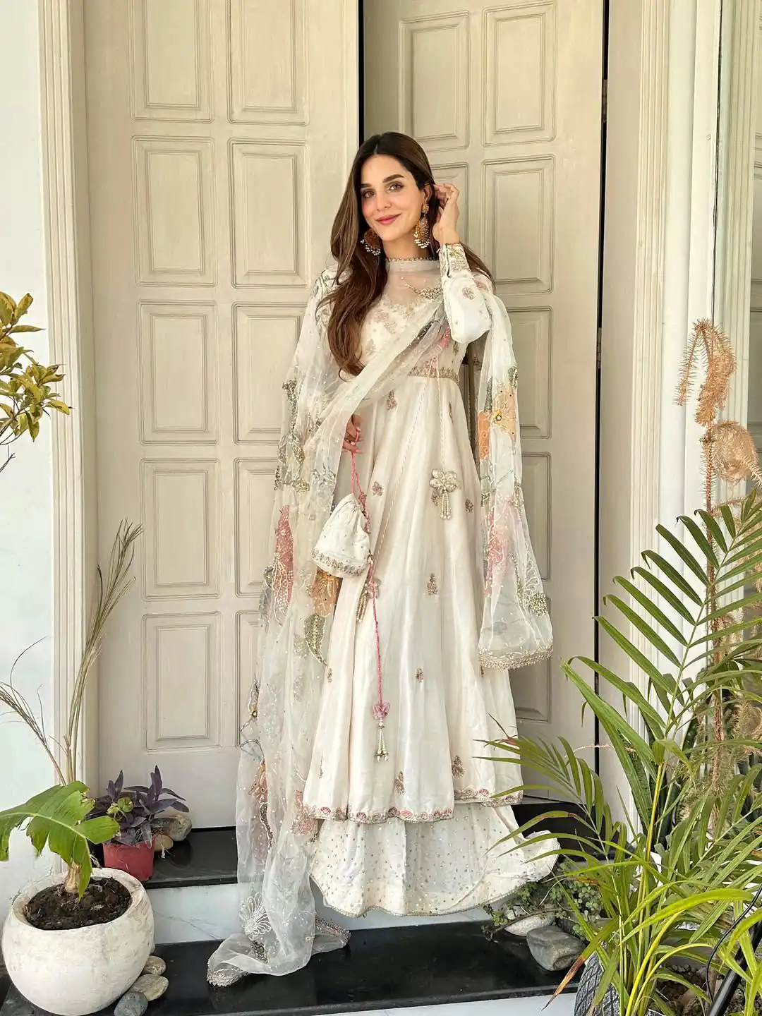 LG 2018 Off White Chinon Gown Perfect for Wedding, Party, Makar Sankranti, Anniversary, Ethnic Day – . Grab it for ₹2399. Delivery 4-6 Working Day | Bollywood Gowns, Creative Gowns, Designer Gowns, Embroidered Gowns, Gowns, Party Wear Gowns