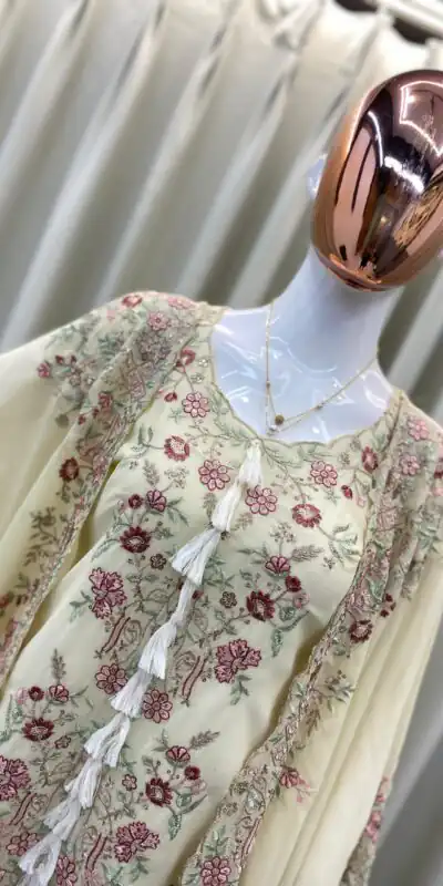 BE 406 Off White in Color Faux Georgette Embroidery Work Salwar Suit . Grab it for ₹2449. Delivery 4-6 Working Days. Shop now. | Designer Suits, Jump Suits, Tops & Bottoms, Track Suits, Trendy Wear, Casual Suits, Creative suits, Palazzo Suits, Party Wear Suits, Patiala Suits, Salwar suit, Straight Suits