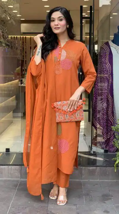 MF 800 Orange with Embroidery Work & Mirror Work Mustered Chanderi Salwar Suit . Exclusive Offer ₹1599. Delivery 4-6 Working Days. Shop now. | Designer Suits, Jump Suits, Casual Suits, Creative suits, Palazzo Suits, Party Wear Suits, Patiala Suits, Salwar suit, Straight Suits