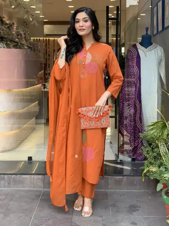 MF 800 Orange with Embroidery Work & Mirror Work Mustered Chanderi Salwar Suit . Exclusive Offer ₹1599. Delivery 4-6 Working Days. Shop now. | Designer Suits, Jump Suits, Casual Suits, Creative suits, Palazzo Suits, Party Wear Suits, Patiala Suits, Salwar suit, Straight Suits
