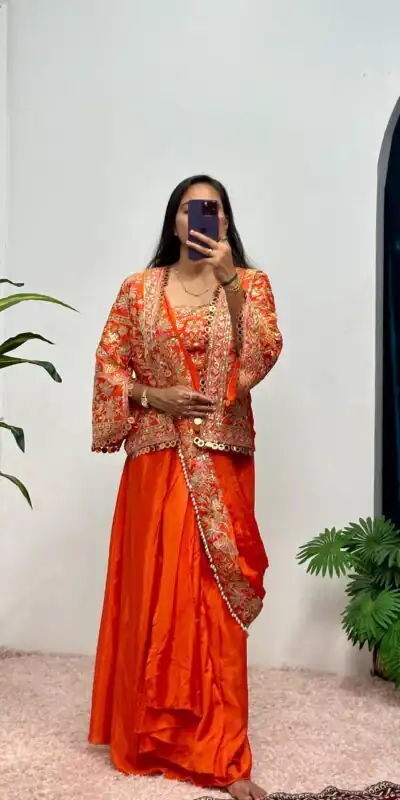ST 1074 Orange Color Chinon Saree with Embroidery Work & Lace Work. Best Price ₹2399. Delivery 4-6 Working Days. Shop now. | Bollywood Sarees, Creative Sarees, Designer Sarees, Embroidered Sarees, Ethnic Saree, Modern Digital sarees, Party Wear Sarees, Sarees
