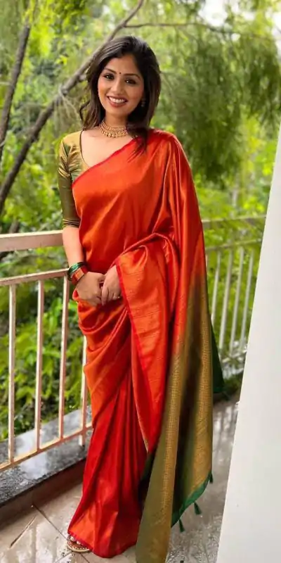 KP 4084 Orange Soft Lichi Silk Saree with Lace Work & Lace Border. Festive Deal ₹1399. Delivery 4-6 Working Days. Shop now. | Bollywood Sarees, Creative Sarees, Designer Sarees, Embroidered Sarees, Ethnic Saree, Modern Digital sarees, Party Wear Sarees, Sarees