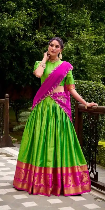 LNB 2028 Parrot Green Embroidery Work & Zari Work Lehenga Choli in Cream Poly Cotton. Available at ₹1999 only. Delivery 4-6 Working Days. Shop now. | Bollywood Lehenga, Creative Lehenga, Designer Lehenga, Embroidered Lehenga, Lehenga, Party Wear Lehenga