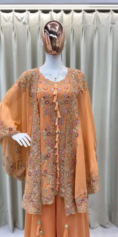 BE 406 Peach in Color Faux Georgette Embroidery Work Salwar Suit . Grab it for ₹2449. Delivery 4-6 Working Days. Shop now. | Designer Suits, Jump Suits, Tops & Bottoms, Track Suits, Trendy Wear, Casual Suits, Creative suits, Palazzo Suits, Party Wear Suits, Patiala Suits, Salwar suit, Straight Suits