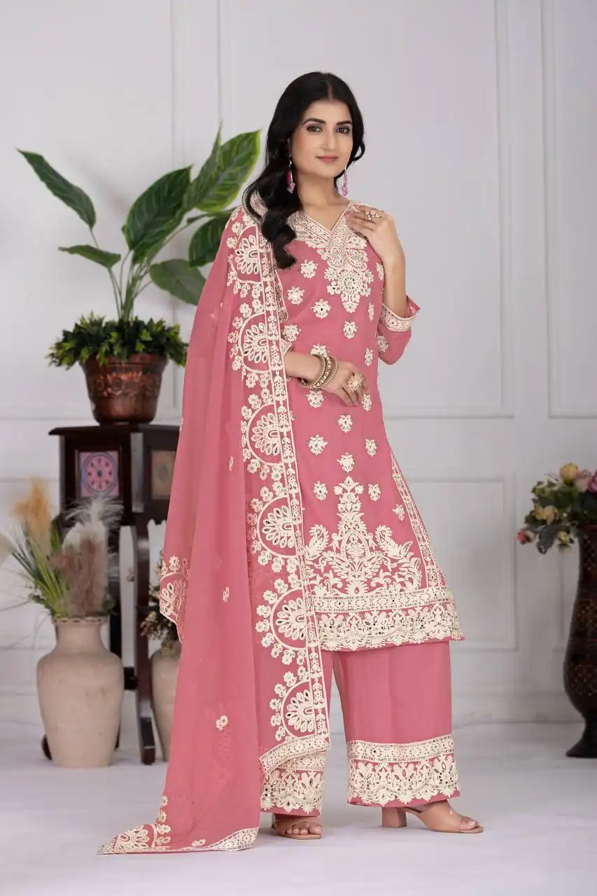 KF 1688 Pink Faux Georgette with Embroidery Work & Mirror Work Salwar Suit . Exclusive Offer ₹2099. Delivery 4-6 Working Days. Shop now. | Designer Suits, Jump Suits, Casual Suits, Creative suits, Palazzo Suits, Party Wear Suits, Patiala Suits, Salwar suit, Straight Suits