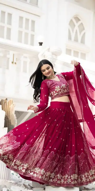 Ram 033 Pink Color Fox Georgette Lehenga Choli with Embroidery Work. Special Price ₹2499. Delivery 4-6 Working Days. Shop now. | Bollywood Lehenga, Creative Lehenga, Designer Lehenga, Embroidered Lehenga, Lehenga, Party Wear Lehenga