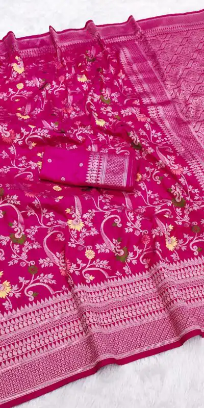 MB 105 Pink in Color Khaddi Pashmina Lace Work & Zari Work Saree . Special Price ₹1999. Delivery 4-6 Working Days. Shop now. | Bollywood Sarees, Creative Sarees, Designer Sarees, Embroidered Sarees, Ethnic Saree, Modern Digital sarees, Party Wear Sarees, Sarees