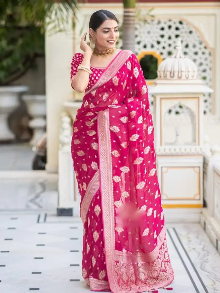 KPR 190 Pink Soft Lichi Silk Jacquard Work Saree with Designer Work Wedding, Party, Festive, Events, Deal ₹1399. Delivery 4-6 Working Days. Shop now. | Bollywood Sarees, Creative Sarees, Designer Sarees, Embroidered Sarees, Ethnic Saree, Modern Digital sarees, Party Wear Sarees, Sarees