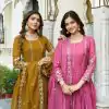 Pink Star Georgette Embroidery Work Gown