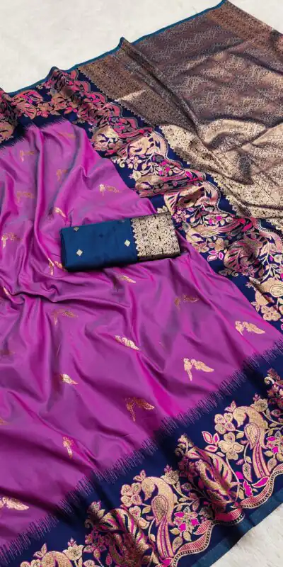 MB 3308 Purple Banarasi Silk Saree Perfect for Wedding, Party, Holi, Reception, Raksha Bandhan – . Special Price ₹1999. Delivery 4-6 Working Days. Shop n | Bollywood Sarees, Creative Sarees, Designer Sarees, Embroidered Sarees, Ethnic Saree, Modern Digital sarees, Party Wear Sarees, Sarees