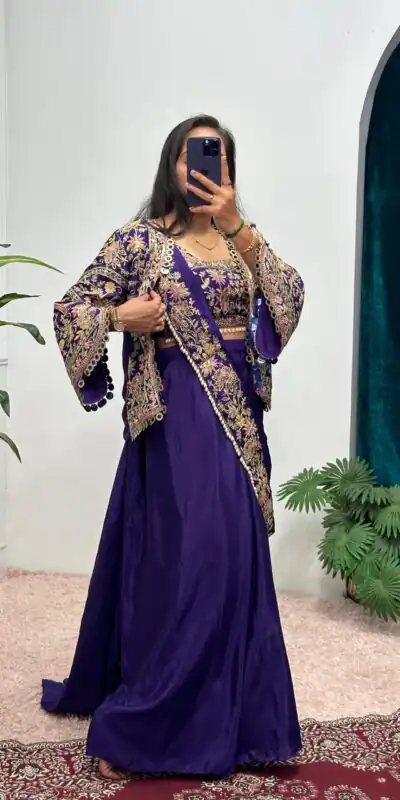ST 1074 Purple Color Chinon Saree with Embroidery Work & Lace Work. Best Price ₹2399. Delivery 4-6 Working Days. Shop now. | Bollywood Sarees, Creative Sarees, Designer Sarees, Embroidered Sarees, Ethnic Saree, Modern Digital sarees, Party Wear Sarees, Sarees