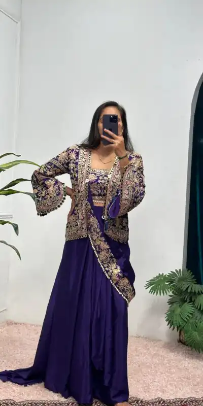 ST 1074 Purple Color Chinon Saree with Embroidery Work & Lace Work. Best Price ₹2399. Delivery 4-6 Working Days. Shop now. | Bollywood Sarees, Creative Sarees, Designer Sarees, Embroidered Sarees, Ethnic Saree, Modern Digital sarees, Party Wear Sarees, Sarees