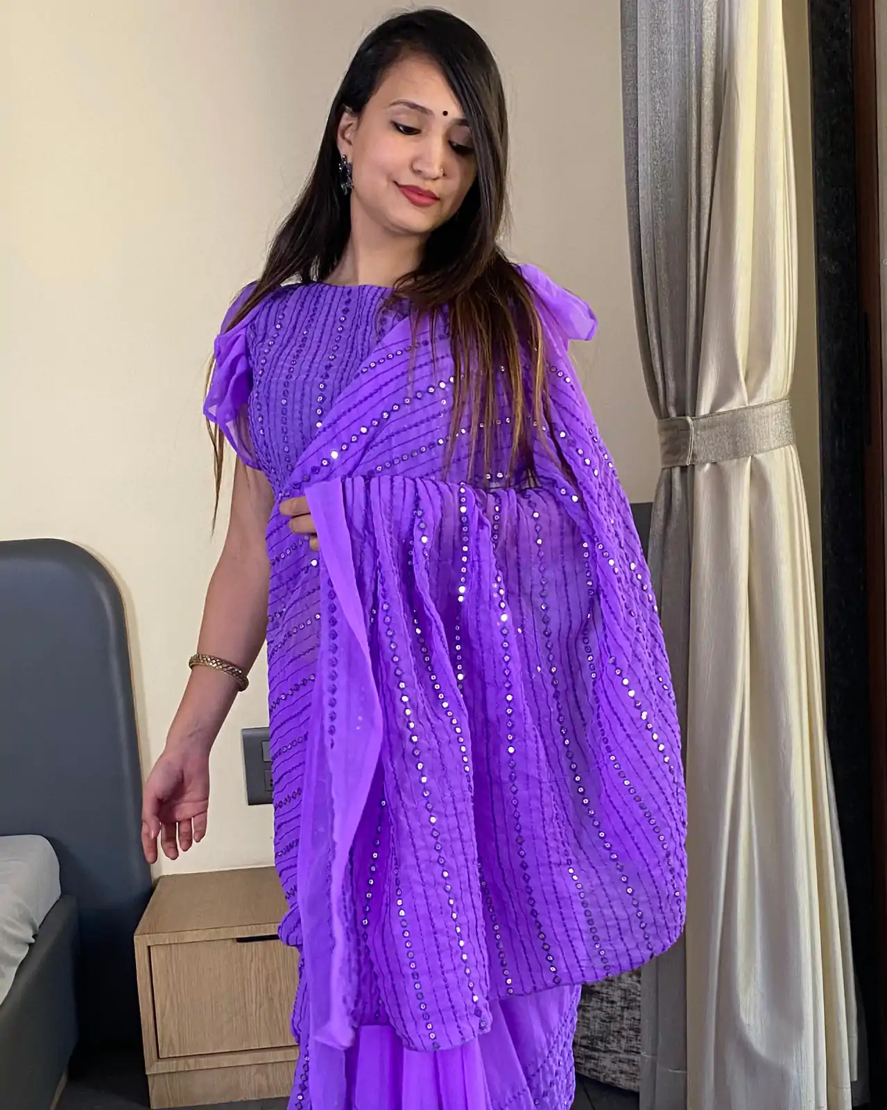 BT SUMAN Purple Fox Georgette SareePerfect for Wedding, Party, Sangeet, Baisakhi, Karwa Chauth – . Special Price ₹1749. Delivery 4-6 Working Days. | Bollywood Sarees, Creative Sarees, Designer Sarees, Embroidered Sarees, Ethnic Saree, Modern Digital sarees, Party Wear Sarees, Sarees