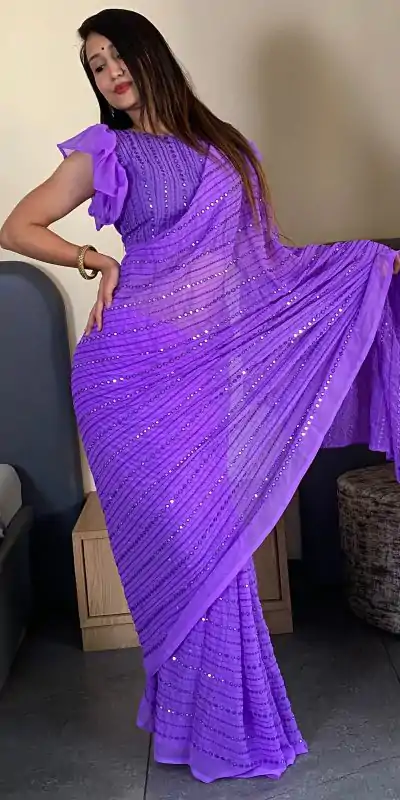 BT SUMAN Purple Fox Georgette SareePerfect for Wedding, Party, Sangeet, Baisakhi, Karwa Chauth – . Special Price ₹1749. Delivery 4-6 Working Days. | Bollywood Sarees, Creative Sarees, Designer Sarees, Embroidered Sarees, Ethnic Saree, Modern Digital sarees, Party Wear Sarees, Sarees