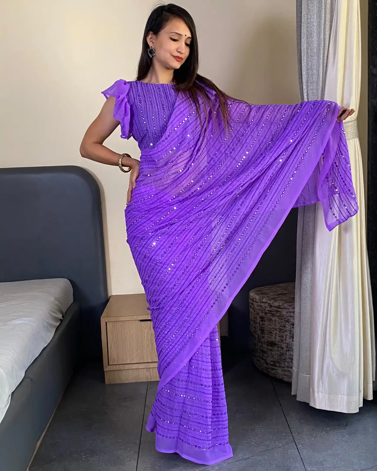 BT SUMAN Purple Fox Georgette SareePerfect for Wedding, Party, Sangeet, Baisakhi, Karwa Chauth – . Special Price ₹1749. Delivery 4-6 Working Days. | Bollywood Sarees, Creative Sarees, Designer Sarees, Embroidered Sarees, Ethnic Saree, Modern Digital sarees, Party Wear Sarees, Sarees