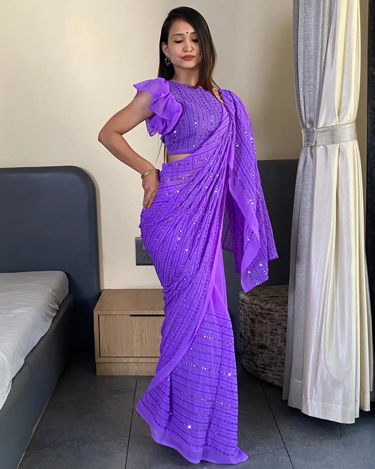 BT SUMAN Purple Fox Georgette SareePerfect for Wedding, Party, Sangeet, Baisakhi, Karwa Chauth – . Special Price ₹1749. Delivery 4-6 Working Days. | Bollywood Sarees, Creative Sarees, Designer Sarees, Embroidered Sarees, Ethnic Saree, Modern Digital sarees, Party Wear Sarees, Sarees