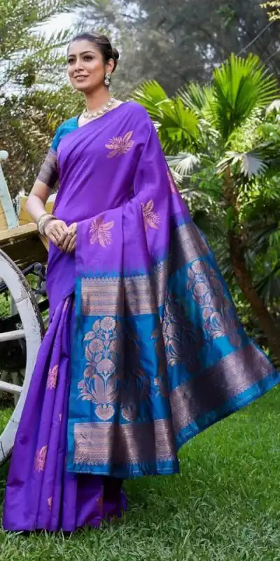 KPR 257 Purple Soft Lichi Silk Saree with Lace Work & Lace Border. Now at just ₹1349. Delivery 4-6 Working Days. Shop now. | Bollywood Sarees, Creative Sarees, Designer Sarees, Embroidered Sarees, Ethnic Saree, Modern Digital sarees, Party Wear Sarees, Sarees