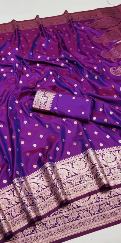 MB 1132 Purple Banarasi silk Saree Perfect for Wedding, Party, Traditional Day, Lohri, Durga Puja – . Festive Deal ₹1849. Delivery 4-6 Working Days. | Bollywood Sarees, Creative Sarees, Designer Sarees, Embroidered Sarees, Ethnic Saree, Modern Digital sarees, Party Wear Sarees, Sarees