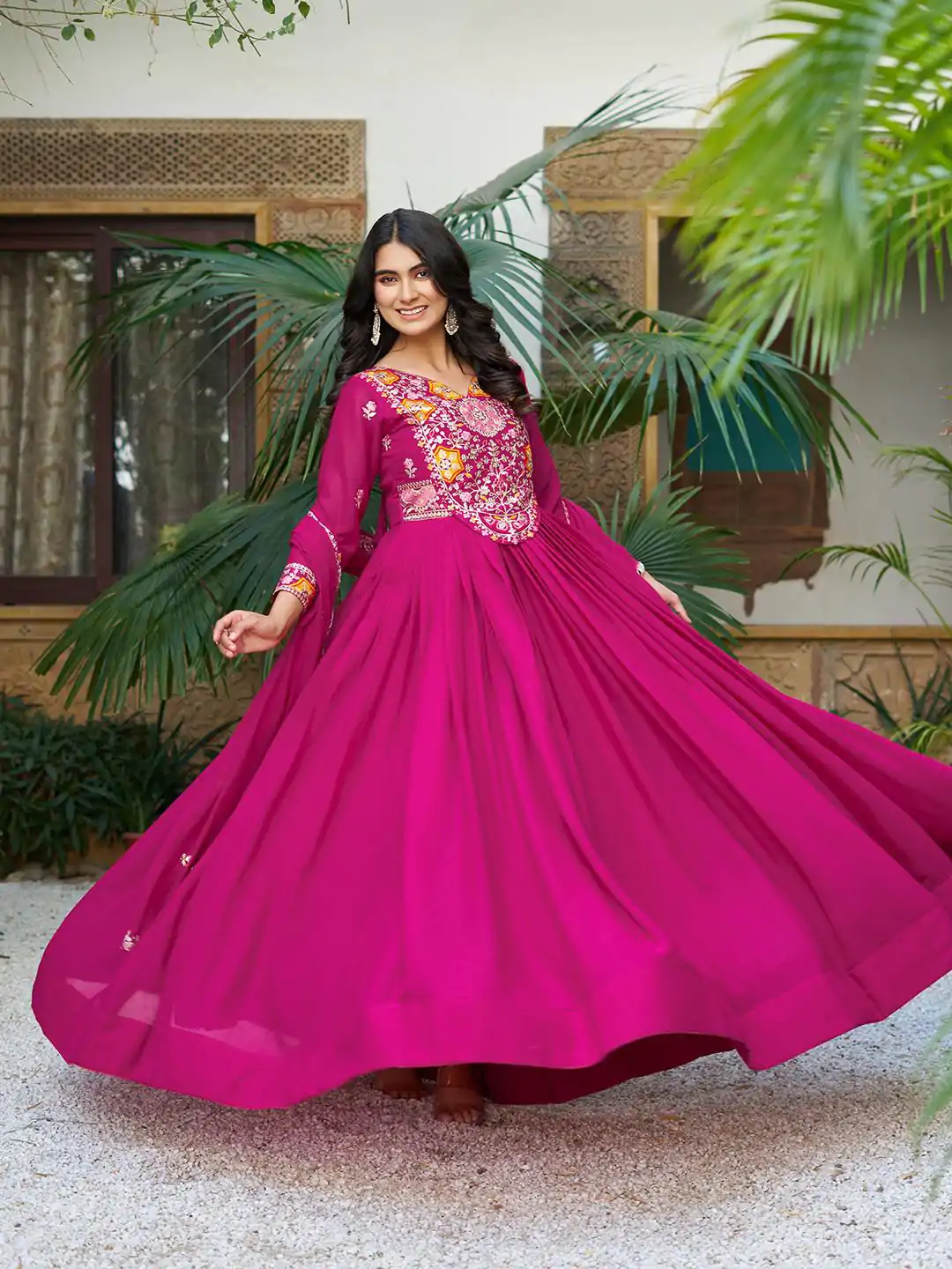 Ram 105 Rani Pink Star Georgette Gown with Embroidery Work & Thread Embroidery. Get it for ₹2049. Delivery 4-6 Working Days. Shop now. | Designer Suits, Jump Suits, Casual Suits, Creative suits, Palazzo Suits, Party Wear Suits, Patiala Suits, Salwar suit, Straight Suits