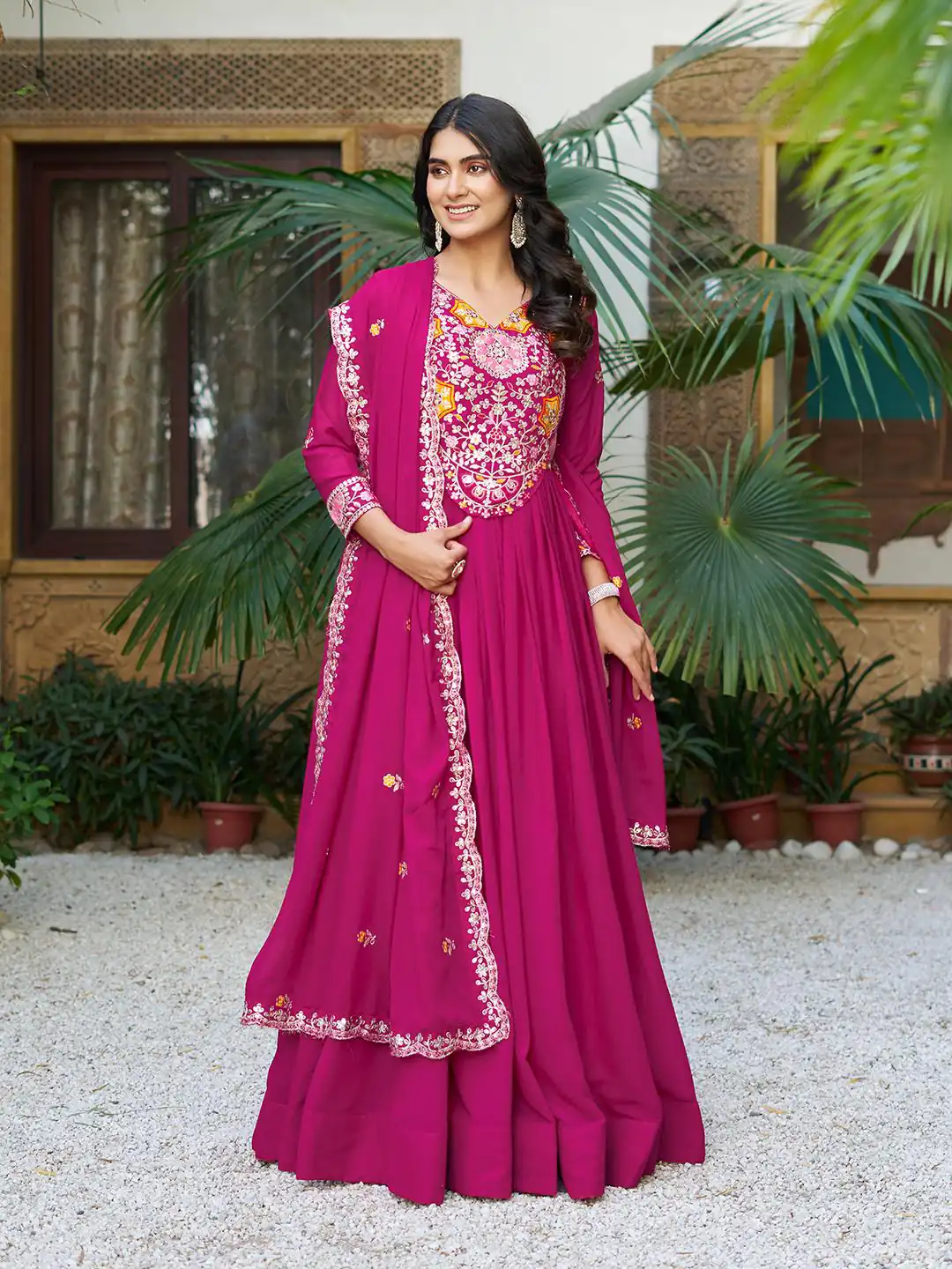 Ram 105 Rani Pink Star Georgette Gown with Embroidery Work & Thread Embroidery. Get it for ₹2049. Delivery 4-6 Working Days. Shop now. | Designer Suits, Jump Suits, Casual Suits, Creative suits, Palazzo Suits, Party Wear Suits, Patiala Suits, Salwar suit, Straight Suits
