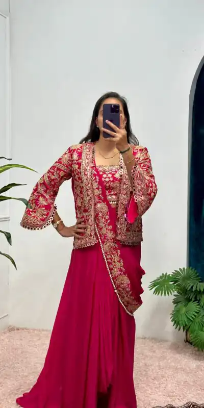 ST 1074 Red Color Chinon Saree with Embroidery Work & Lace Work. Wedding, Party, Festive, Events, Best Price ₹2399. Delivery 4-6 Working Days. Shop now. | Bollywood Sarees, Creative Sarees, Designer Sarees, Embroidered Sarees, Ethnic Saree, Modern Digital sarees, Party Wear Sarees, Sarees