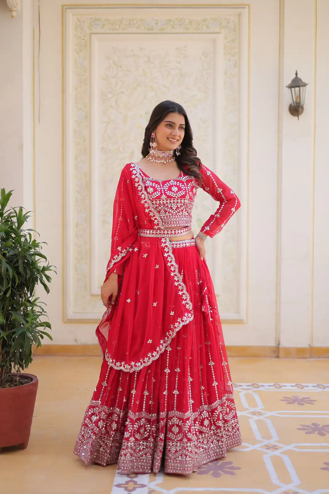 Ram 085 Red Color Fox Georgette Lehenga Choli with Embroidery Work. Grab it for ₹3049. Delivery 4-6 Working Days. Shop now. | Bollywood Lehenga, Creative Lehenga, Designer Lehenga, Embroidered Lehenga, Lehenga, Party Wear Lehenga