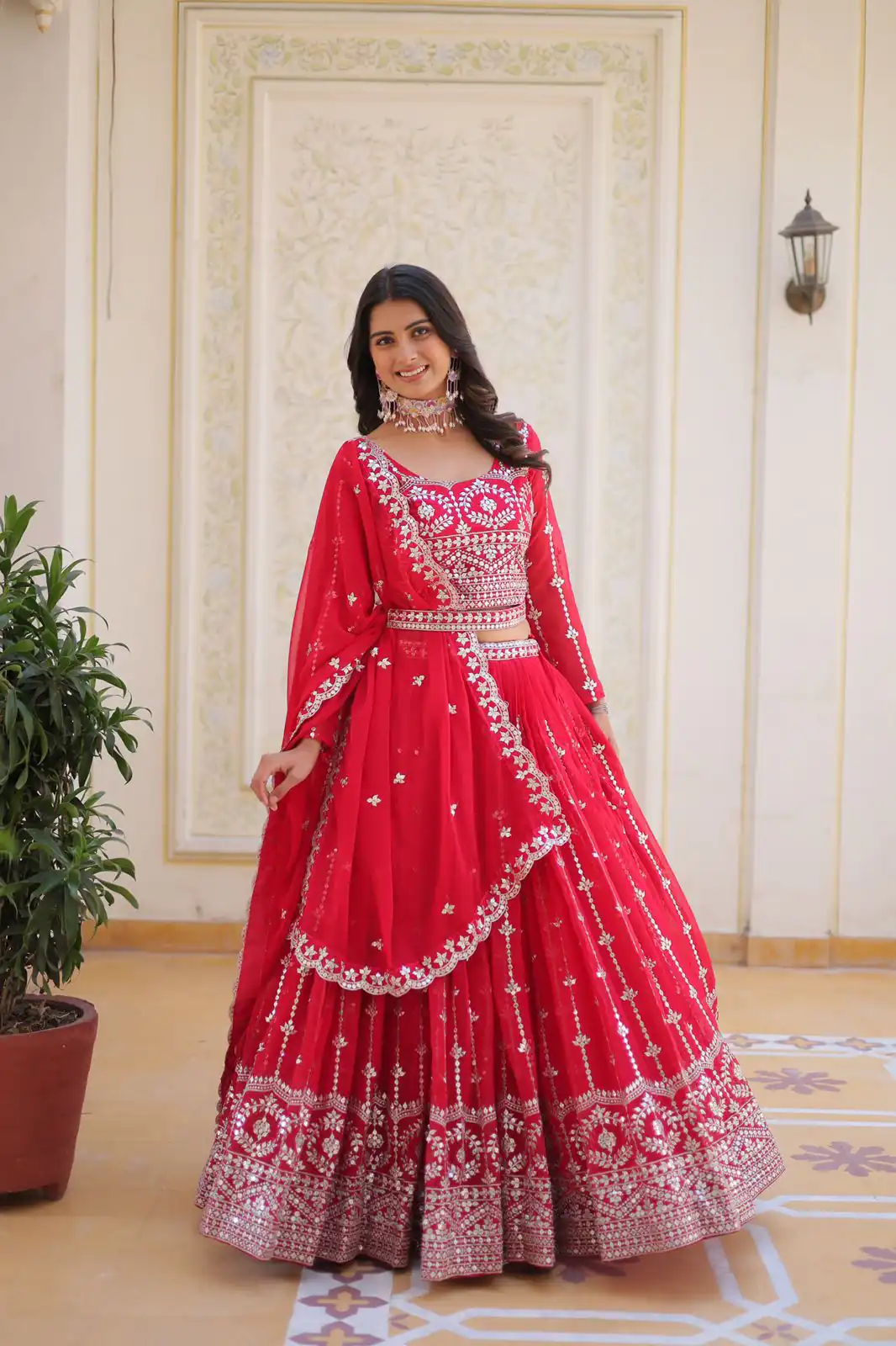 Ram 085 Red Color Fox Georgette Lehenga Choli with Embroidery Work. Grab it for ₹3049. Delivery 4-6 Working Days. Shop now. | Bollywood Lehenga, Creative Lehenga, Designer Lehenga, Embroidered Lehenga, Lehenga, Party Wear Lehenga